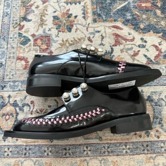 Coliac Women's Pearl Black Loafers Pink Braided Slip On Shoe Size 41 US 10 Read - Picture 5 of 9